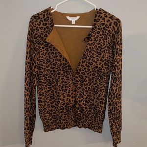 Cheetah Leopard Brown & Black Button Up Cardigan Sweater Size 4 / 6 Small Medium